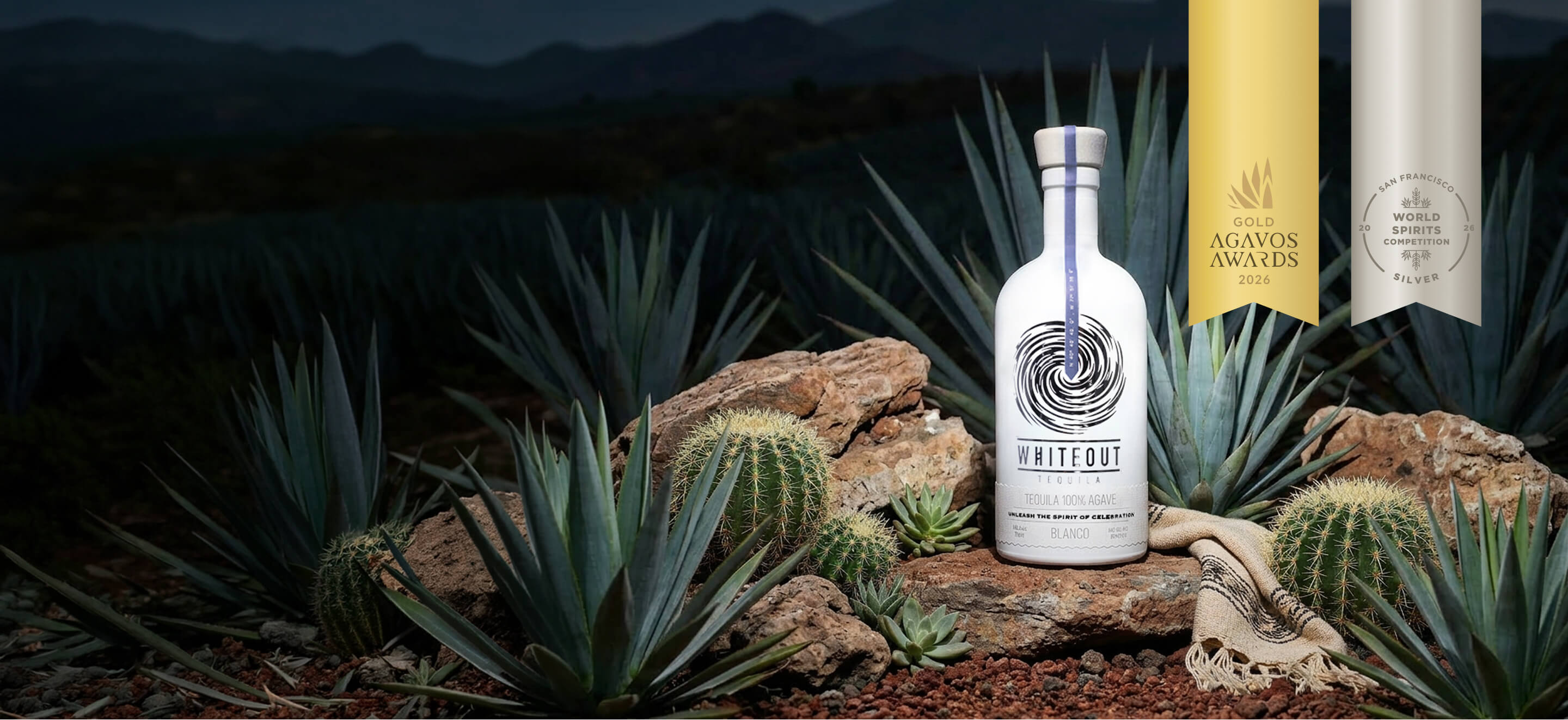 Bottle of Tequila Whiteout in Tequila and award badges